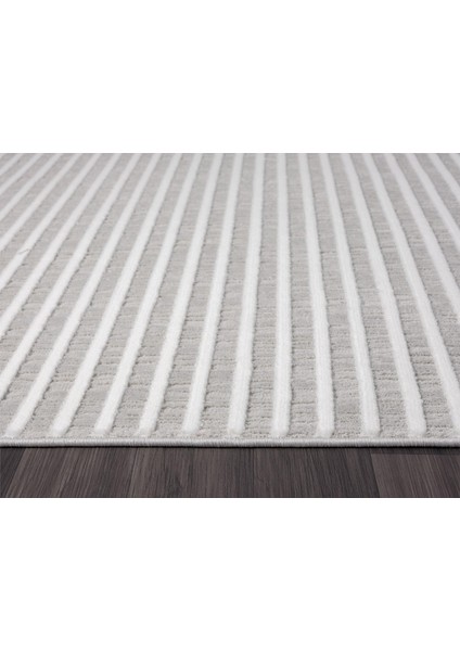 Sümer SM008A Gri Beyaz Çizgi Desen Halı Dekoratif Modern Tozuyok Antialerjik Salon Halısı Koridor indirimleri