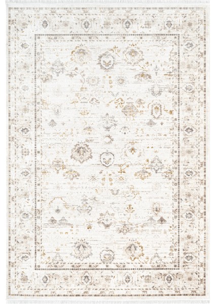 Etro ET003A Krem Klasik Modern Çerçeveli Etnik Desen Parlak Ağır Salon Halısı Ipek Serisi