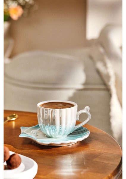 Iki Kişilik Porselen Kahve Fincanı Takımı, Mavi, 90 ml