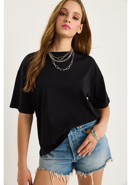 Kadın % Organik Pamuk Relaxed Fit Yırtmaçlı Yuvarlak Yakalı T-Shirt indirimleri