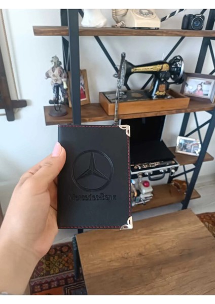 Mercedes Yaldızlı Deri Dikişli Araç Ruhsat Kılıfı Kabı Oto Ruhsatlık Araba Ruhsat Koruyucu