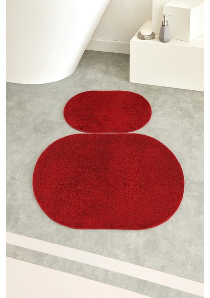 Shaggy Oval Büyük Boy Kaymaz Taban Yıkanabilir 60X100 60X50 2'li Set Banyo Paspası
