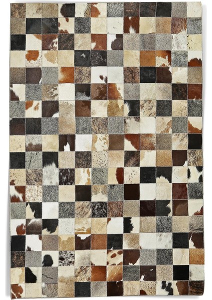 Kahverengi Dana Derisi Patchwork Halı, El Dokuma Hakiki Deri Halı, Modern Tasarımlı Dekor Halısı indirimleri