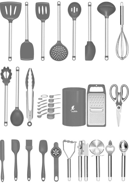 35 Parça Paslanmaz Çelik ve Silikon Uçlu Mutfak Spatula Seti Gri fiyatları