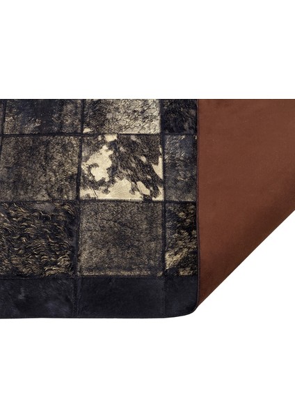 Bej Siyah Altın Renkli Dana Derisi Patchwork Halı – El Yapımı Hakiki Deri Lüks Giriş Halısı fırsatları
