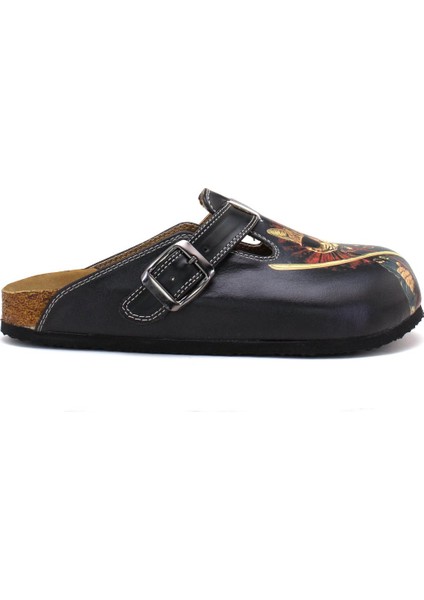 G251 Samuray Kedi Desen Baskılı Burnu Kapalı Siyah Bej Sabo Uniseks Erkek ve Kadın Terlik fırsatları