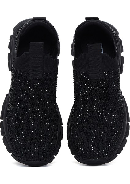 Zero Kadın Siyah Kalın Tabanlı Taşlı Kumaş Sneaker 25AFD43016F