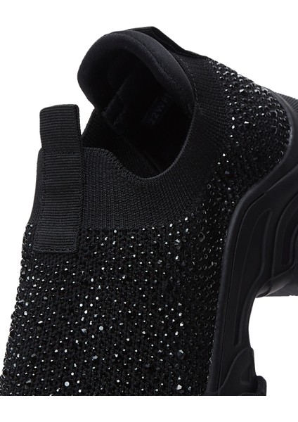 Zero Kadın Siyah Kalın Tabanlı Taşlı Kumaş Sneaker 25AFD43016F