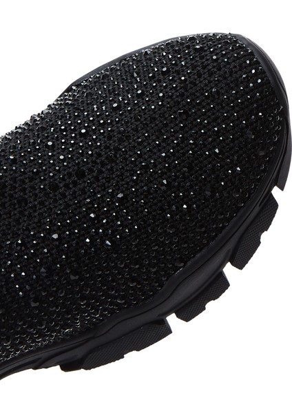 Zero Kadın Siyah Kalın Tabanlı Taşlı Kumaş Sneaker 25AFD43016F