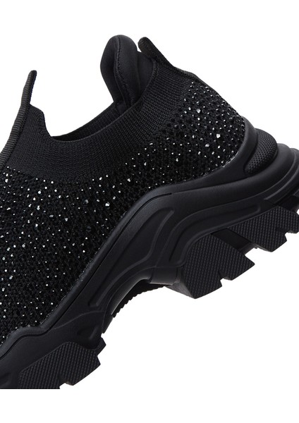 Zero Kadın Siyah Kalın Tabanlı Taşlı Kumaş Sneaker 25AFD43016F