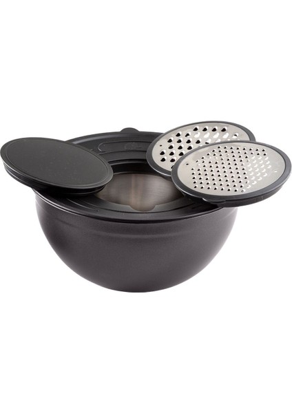 Globe 5 Parça Paslanmaz Çelik Rendeli Saklama ve Karıştırma Kabı Seti – Mat Siyah, Mutfak Düzeni ve Pratik Kullanım
