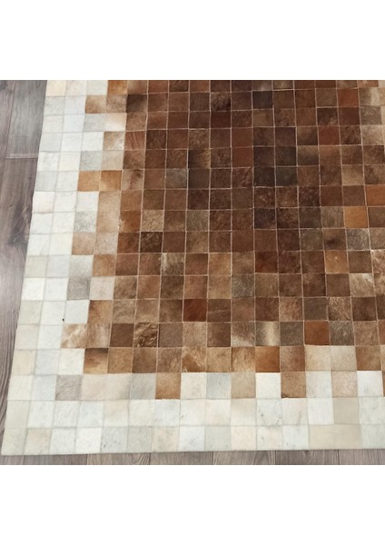 Doğal Dana Derisi Patchwork Halı – El Yapımı Kahverengi Modern Ortam Halısı fırsatları