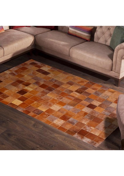 Kırmızı Geçişli Dana Derisi Patchwork Halı, Şık Dekoratif Salon Halısı fiyatları