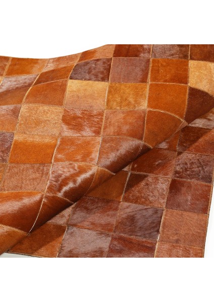 Kırmızı Geçişli Dana Derisi Patchwork Halı, Şık Dekoratif Salon Halısı modelleri