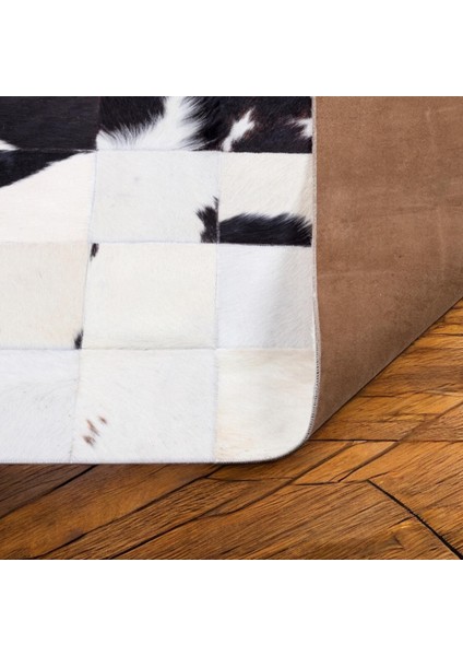 Doğal Beyaz Siyah Dana Derisi Patchwork Halı – El Dokuma Hakiki Deri Modern Salon Halısı modelleri