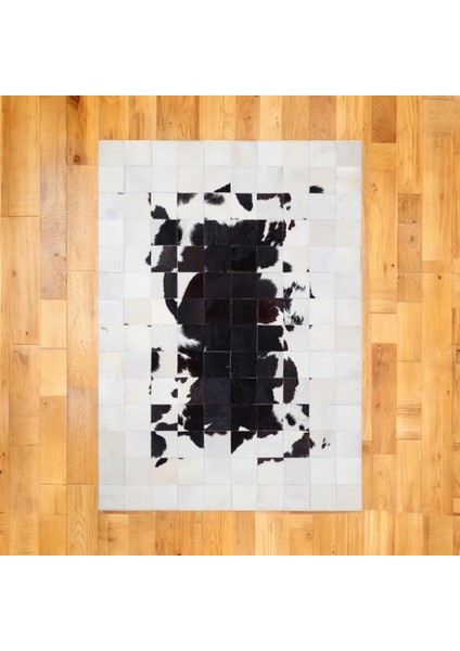 Doğal Beyaz Siyah Dana Derisi Patchwork Halı – El Dokuma Hakiki Deri Modern Salon Halısı fırsatları