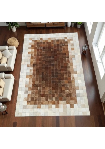 Doğal Dana Derisi Patchwork Halı – El Yapımı Kahverengi Modern Ortam Halısı fiyatları