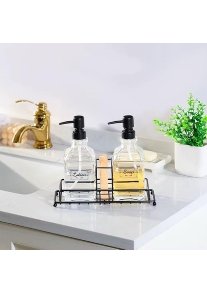 Home 2 Li Metal Standlı Cam Sıvı Sabunluk ve Losyonluk Seti - Süngerlik Hazneli Şeffaf Cam Şişe, Banyo ve Mutfak Tezgahı Için Şık ve Kullanışlı Pompalı Sıvı Sabunluk Takımı (Siyah) modelleri