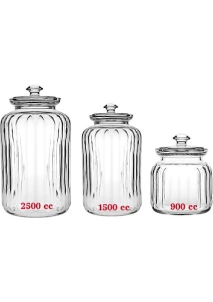 Şık Cam Kavanoz Seti 3'lü, 2500, 1500 ve 900 Cc, Beyaz Renk