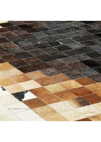 Kahverengi Bej Dana Derisi Patchwork Halı – El Yapımı Hakiki Deri Kaymaz Koridor Halısı indirimleri