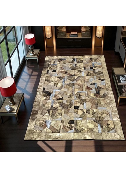 El Yapımı Patchwork Halı – Bej Renkli Doğal Dana Derisi Modern Ortam Halısı fiyatları
