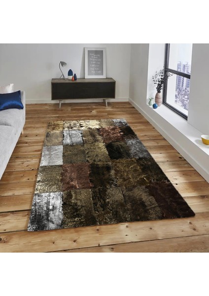 Altın Gümüş Dana Derisi Patchwork Halı – El Yapımı Hakiki Deri Lüks Ev Dekorasyonu Halısı fiyatları