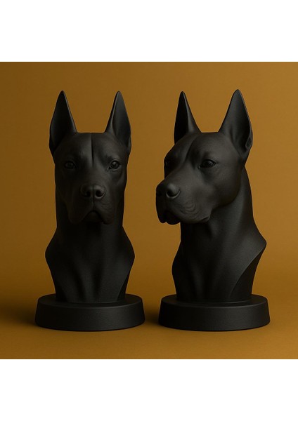 Siyah Great Dane (Danua) Köpek Büstü – Dekoratif Heykel