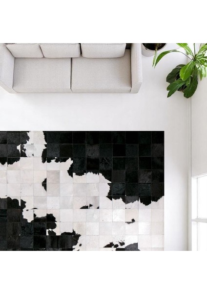 Beyaz Siyah Dana Derisi Patchwork Halı – El Yapımı Hakiki Deri Modern Dekoratif Halı fiyatları