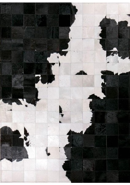 Beyaz Siyah Dana Derisi Patchwork Halı – El Yapımı Hakiki Deri Modern Dekoratif Halı fırsatları