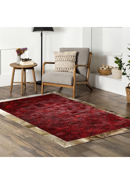 Altın Şeritli Kırmızı Dana Derisi Halı – El Dokuma Hakiki Deri Dekoratif Salon Halısı fiyatları