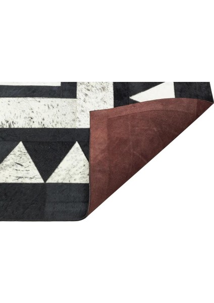 Siyah Beyaz El Yapımı Halı – Desenli Dana Derisi Modern Salon Halısı fırsatları