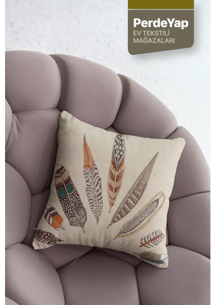 Etnik Rüya Tüyleri Desenli Dijital Baskılı 4'lü Kırlent Kılıfı - 43 x 43 cm Bej modelleri