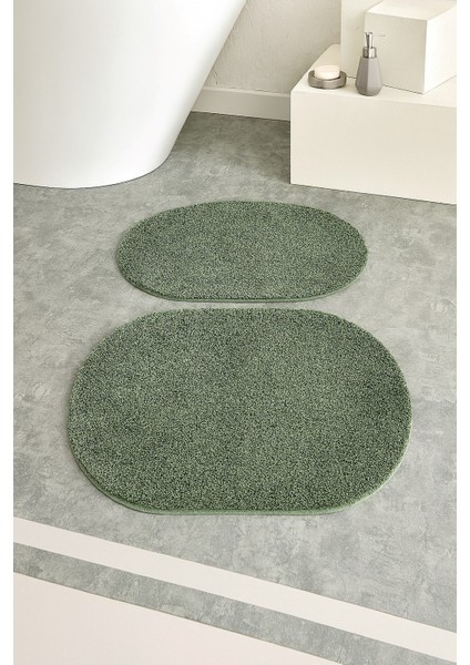 Shaggy Oval Büyük Boy Kaymaz Taban Yıkanabilir 60X100 60X50 2'li Set Banyo Paspası