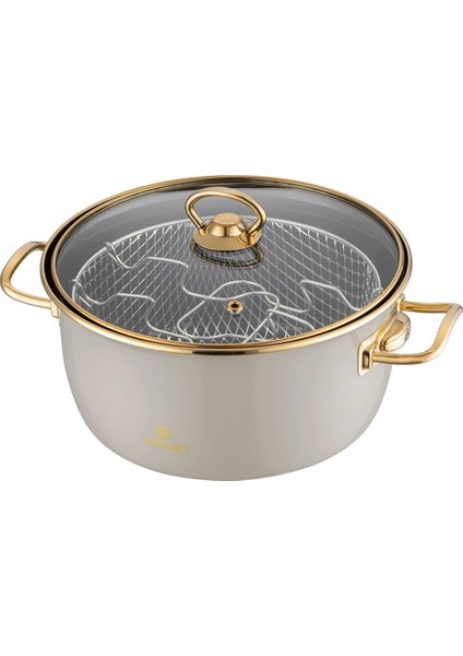 Bej Retro Emaye Kızartma Tenceresi, Şık ve Dayanıklı Mutfak Gereci fiyatları