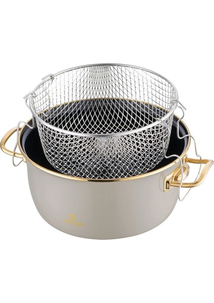 Bej Retro Emaye Kızartma Tenceresi, Şık ve Dayanıklı Mutfak Gereci modelleri