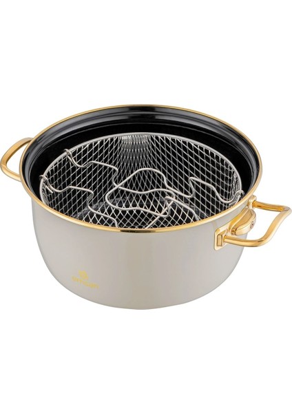 Bej Retro Emaye Kızartma Tenceresi, Şık ve Dayanıklı Mutfak Gereci fırsatları