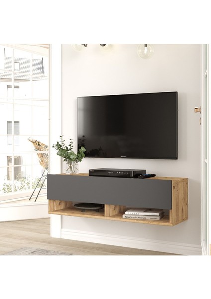 Aven Tv Ünitesi Tv Sehpası Raflı Kapaklı 100CM Çam-Antrasit AVE13-AA
