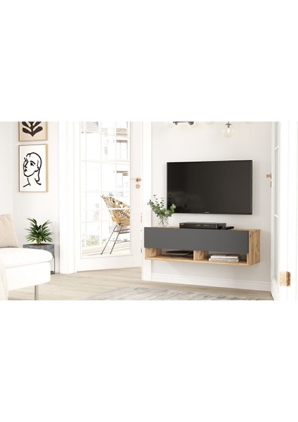 Aven Tv Ünitesi Tv Sehpası Raflı Kapaklı 100CM Çam-Antrasit AVE13-AA modelleri