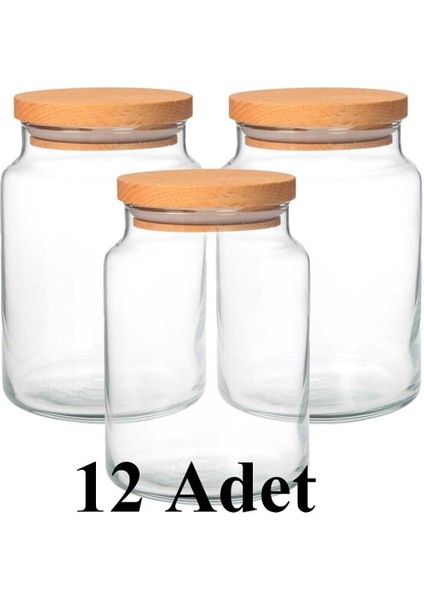 12'li Ahşap Kapaklı 500ML Kavanoz Takımı, Şık ve Kullanışlı Büyük Boy Set