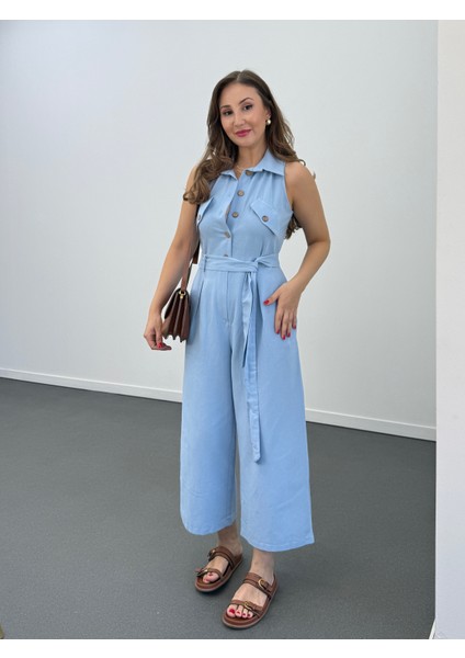 Myra Kahve Düğmeli Pamuk Keten Tulum fiyatları