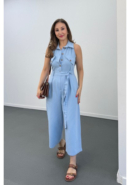 Myra Kahve Düğmeli Pamuk Keten Tulum modelleri