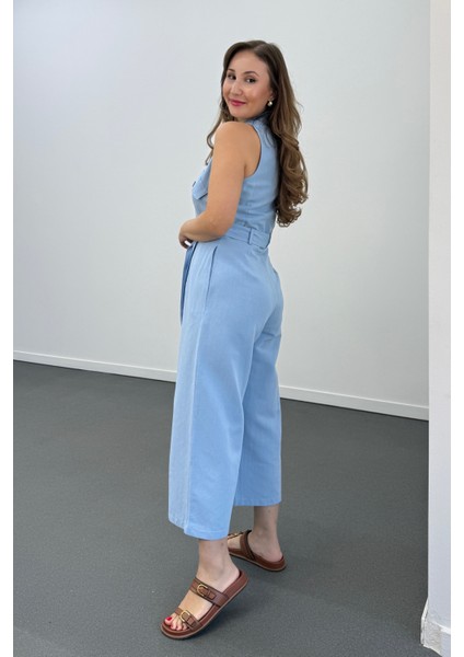 Myra Kahve Düğmeli Pamuk Keten Tulum fırsatları