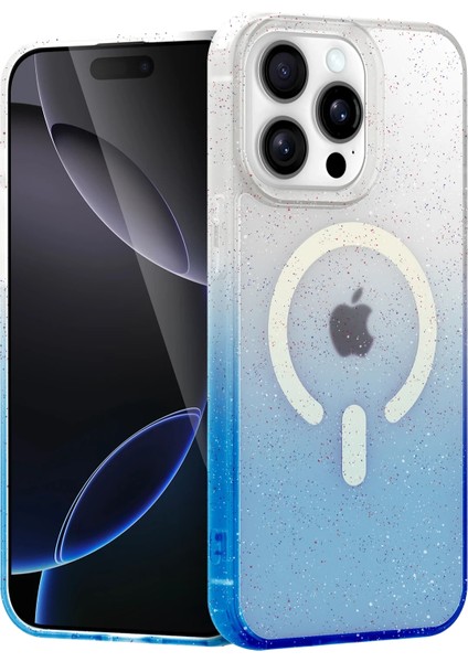 iPhone 15 Pro Max Kılıf Simli Shinys Pummel Manyetik Şarjlı Kapak