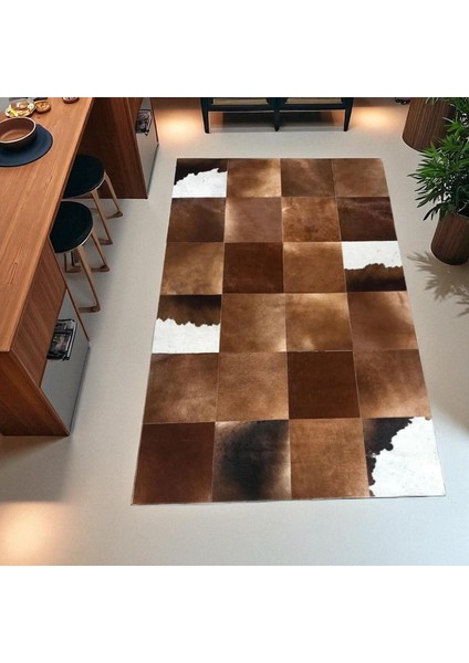 El Yapımı Kahverengi Beyaz Halı – Dana Derisi Şık Mutfak Halısı fiyatları