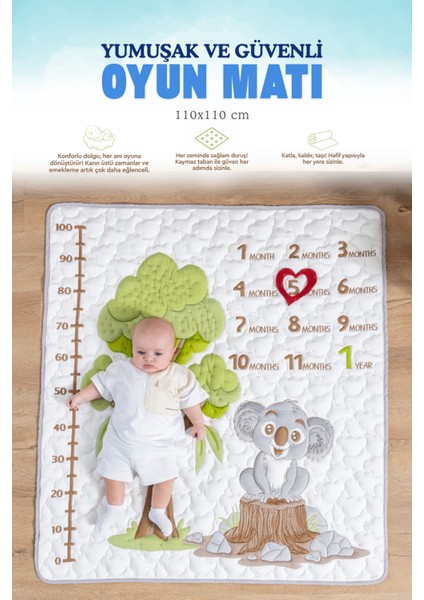 Yumuşak ve Güvenli Oyun Matı, Oyun Halısı, Kaydırmaz Taban, 110X110 cm