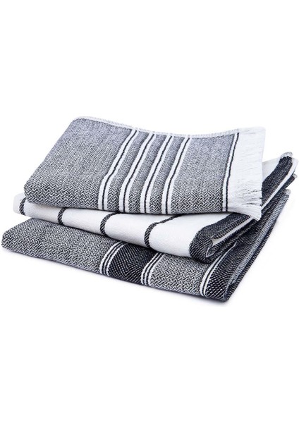 Organik Pamuklu Siyah-Krem 3'lü Kurulama Havlusu 40X60 cm