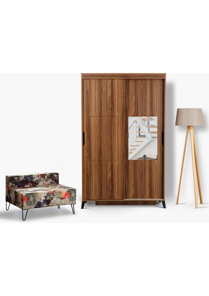 Huga Sürgülü 2 Kapaklı Aynalı Gardırop, Ceviz, Ölçü Seçenekleri