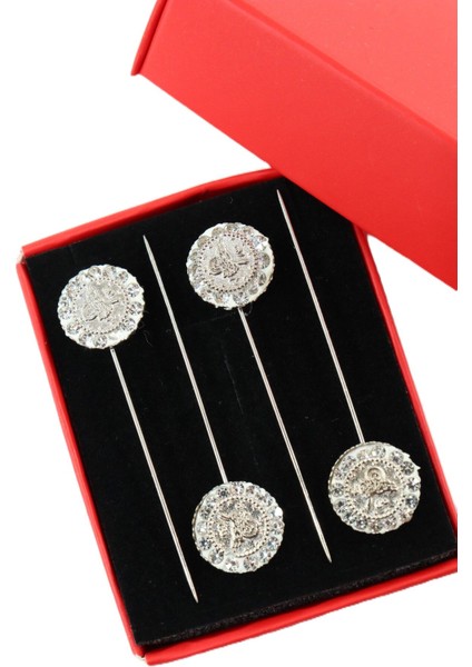 4’lü Tuğralı Taşlı Eşarp Iğnesi. Şal Iğnesi. Türban Iğnesi. Başörtü Iğnesi. Eşarp ve Şal Iğnesi.