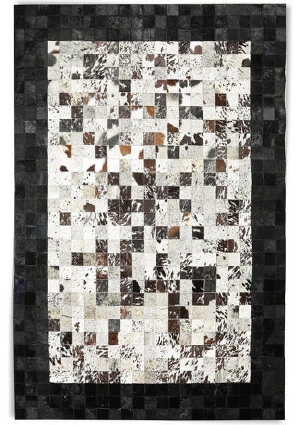 Siyah ve Beyaz Doğal Dana Derisi Patchwork Halı – El Dokuma Hakiki Deri Dekoratif Koridor Halısı fırsatları