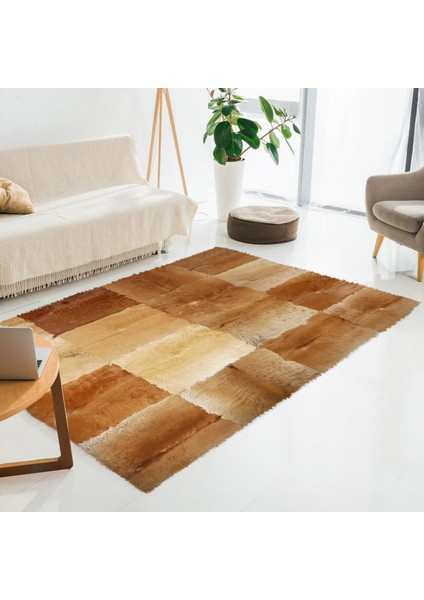 Açık Kahverengi Doğal Dana Derisi Patchwork Halı – El Yapımı Gerçek Deri Dekoratif Salon Halısı fiyatları